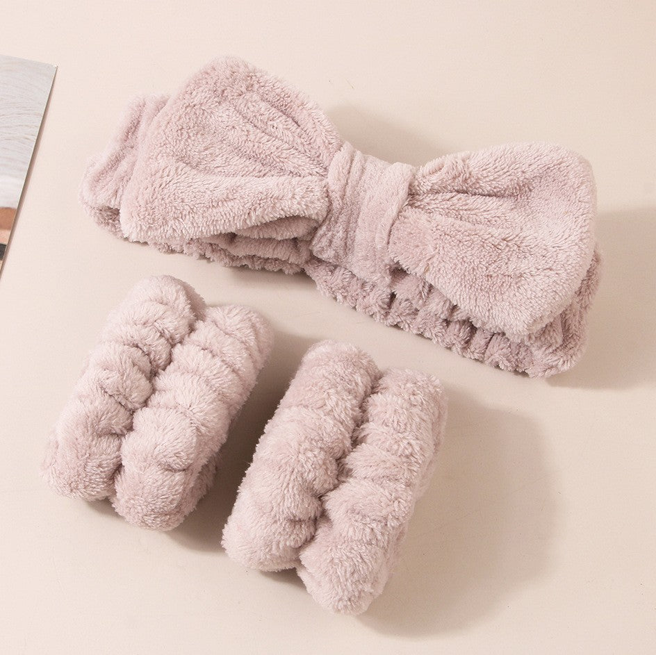 Wash face headband waterproof wrist strap set butterfly bow simple headband wrist 3-piece set